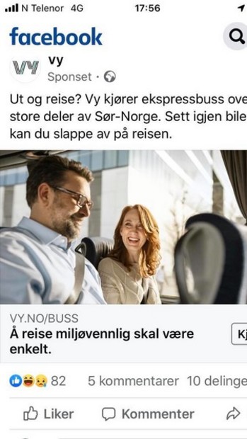 Reklamefoto SoMe og Vy's nettsider