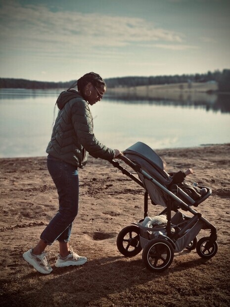 Promenad, vinter, mamma