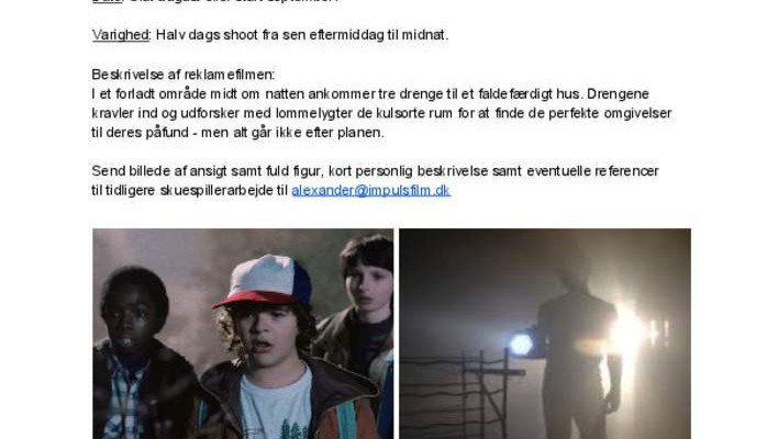 Tre drengeskuespillere sges til reklamefilm i Aarhus!