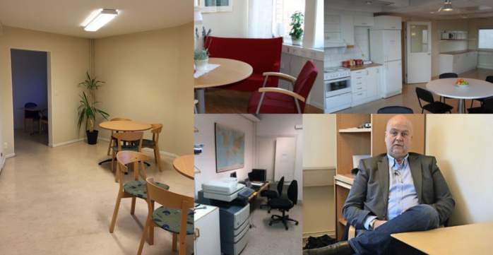 Trkig kontor med 80-tals inredning skes till reklamfilm