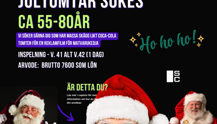 Ersättning 7 600 kr - Jultomtar sökes till reklamfilm i Stockholm – Arvode 7 600 kr