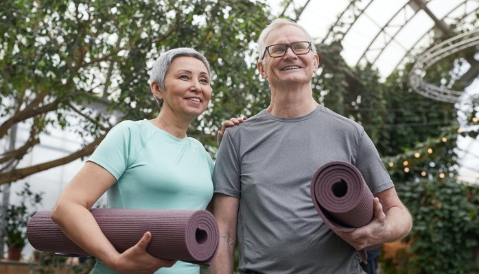 Senior couple to be part of a stock photography shoot, senior couple working out outside