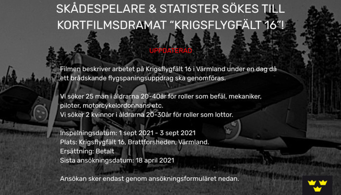 Skdespelare & Statister skes till kortfilmsdramat 