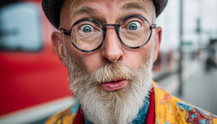 Man i 5060-rsldern med skandinaviskt utseende till humoristisk reklamfilm