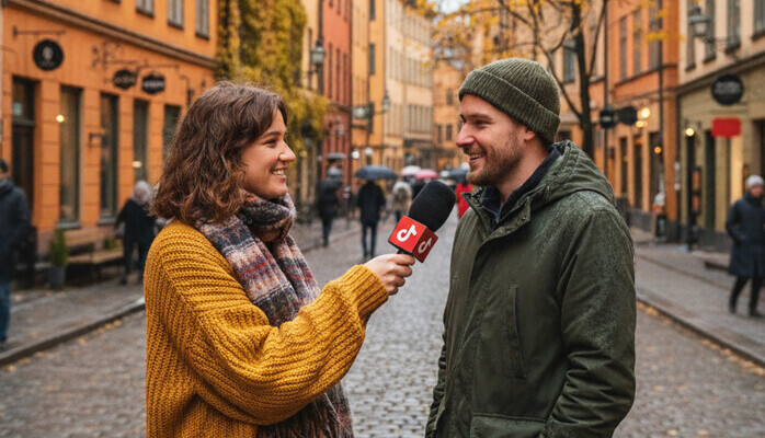 Skdepselare till gatuintervjuer fr Sociala Medier-film om svensk vrd