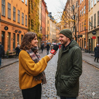 Skdepselare till gatuintervjuer fr Sociala Medier-film om svensk vrd