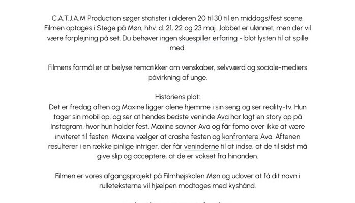 Statist / birolle sges til kortfilm p Mn 