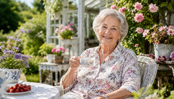 Bestemor 70-80 år til reklame for matleverandør - Sommer!