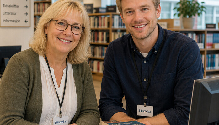 Bibliotekar til reklame for pensjonsselsskap