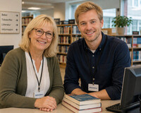 Bibliotekar til reklame for pensjonsselsskap