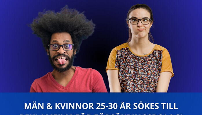 Mn och kvinnor 25-30 r skes till rolig reklamfilm fr frskringsbolag!