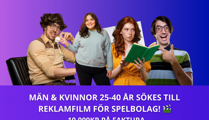 Mn och kvinnor 25-40 r skes till rolig reklamfilm fr SPELBOLAG! 🎬