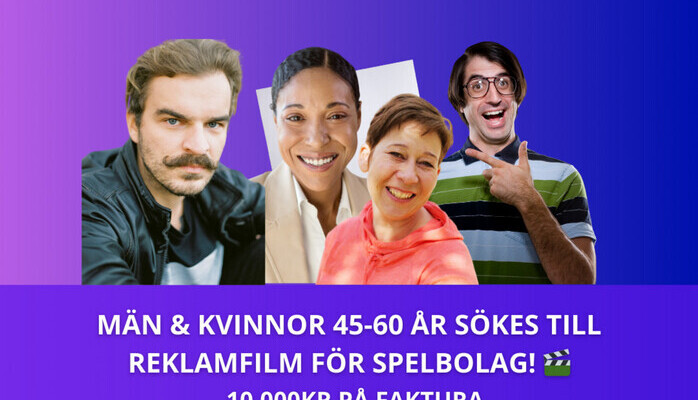 Mn och kvinnor 45-60 r skes till rolig reklamfilm fr SPELBOLAG! 🎬