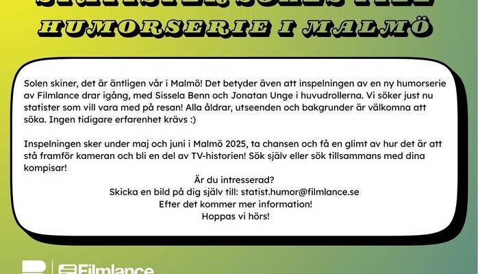 Statister sökes till humorserie med Jonatan Unge och Sissela Benn!