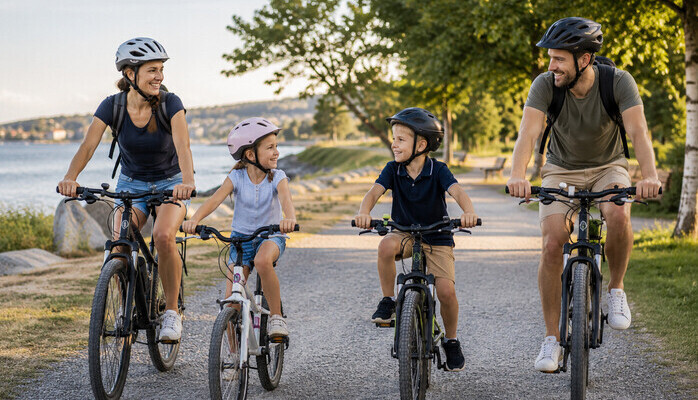 Familie m/sykkel til stillsopptak