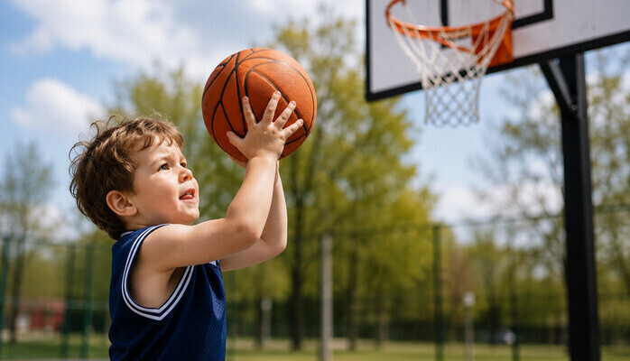 Gutt 4-6 år som skal kaste en basketball