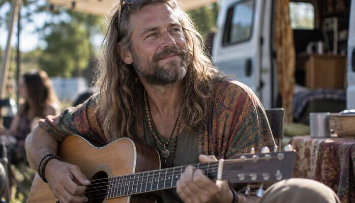 Hippie-Pappa ca. 37-47 år med langt hår eller dreads