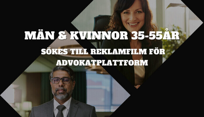 Män och kvinnor 35-55år sökes till reklamfilm för advokatplattform!