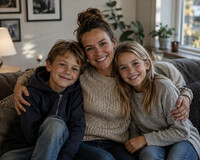 Mor med 2 barn 6-11 år