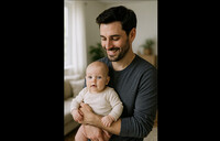 Pappa med liten bebis till reklamfilm!