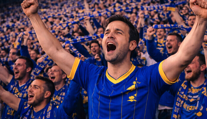 Sjungande fotbolls-fans