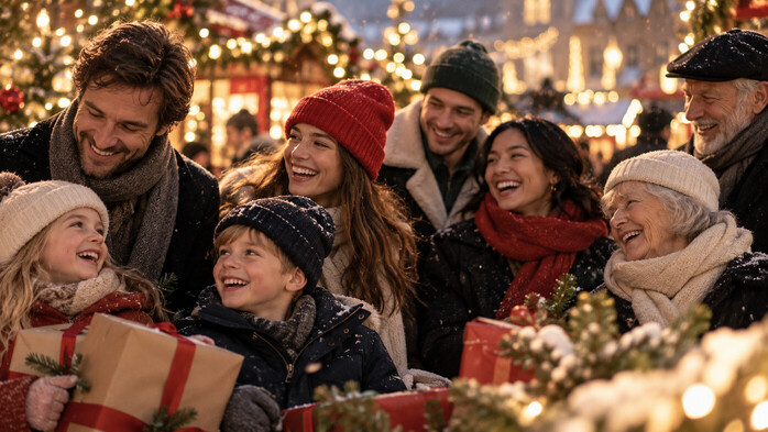 Barn, voksne og eldre i alle aldre til julereklame i Oslo