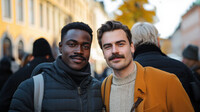 Tv mn med rejla mustascher skes till inspelning