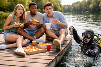 Vänner på brygga - ca 20-25 år