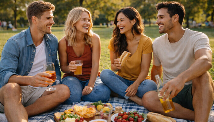 Vennegjeng i park 20-30 år til reklamefilm