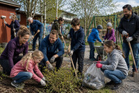 Voksne og barn (7-12 år) til en dugnadsscene til fransk spillefilm 