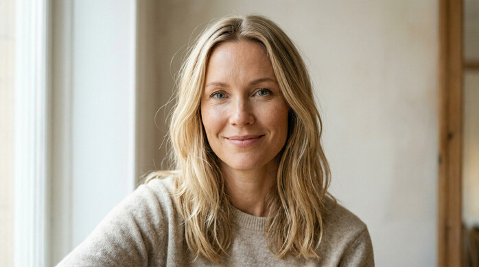 Karismatisk kvinnlig modell med Skandinaviskt utseende