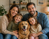 Familie + 2 barn 4-7 år med Hund