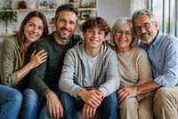 familie med tenåring + bestemor eller bestefar til fotografering