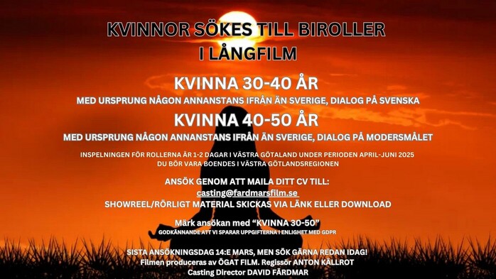 Kvinnor 30-50 år sökes till Långfilm