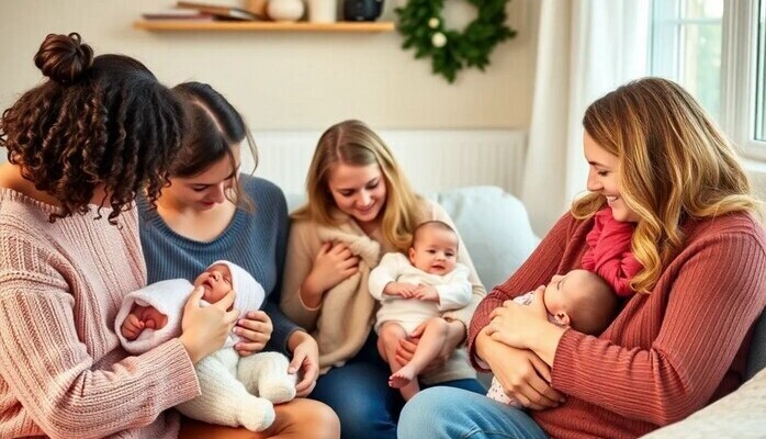 Mammor med spädbarn till reklamfilm för MAM