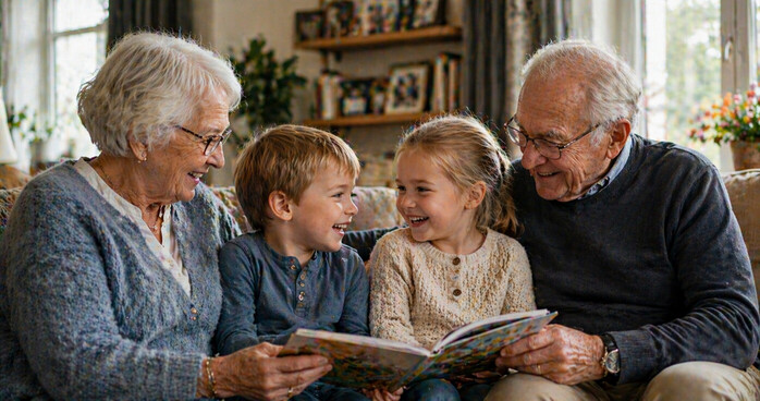 Besteforeldre/oldeforeldre med barnebarn til reklamefilm