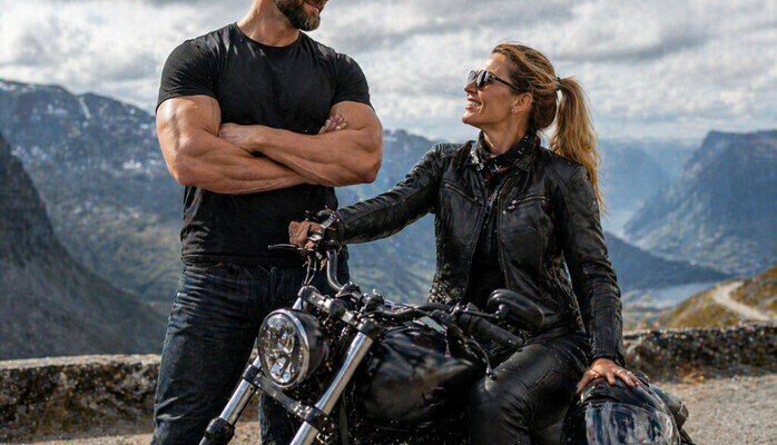 Mann over 1,90 cm og biker kvinne