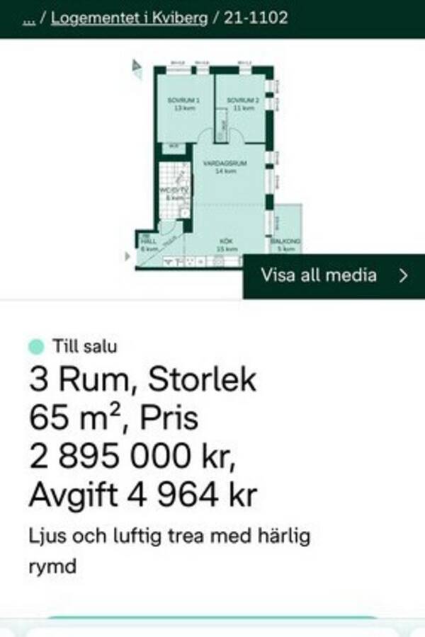 Lgenhet - Nybyggd 3:a  vid Kvibergs kaserner 